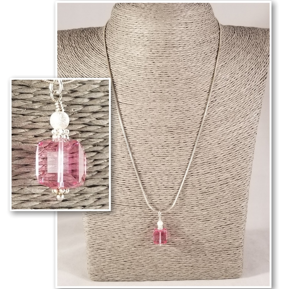 Pink Swarovski Pendant and Sterling Silver Chain